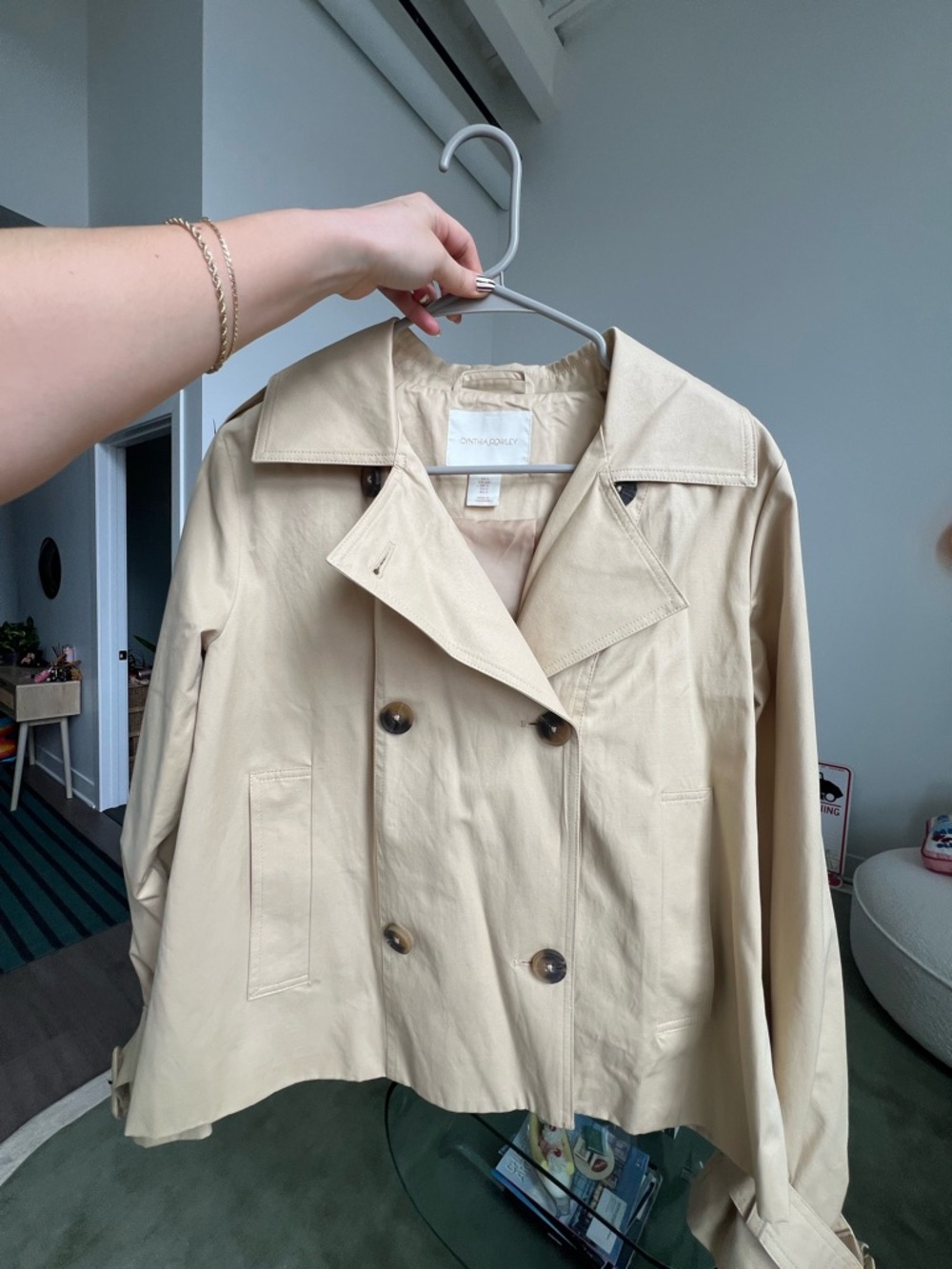 Cynthia Rowley Women's Beige Short Trench Coat